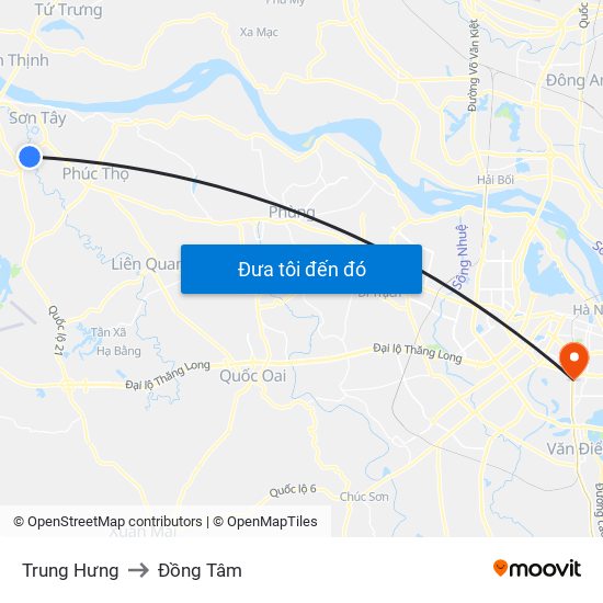 Trung Hưng to Đồng Tâm map