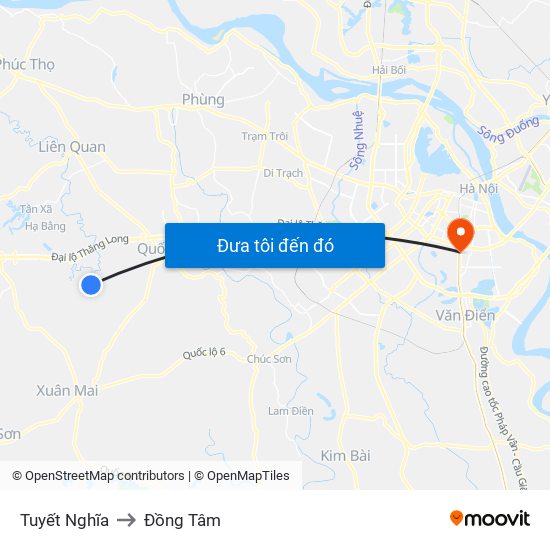 Tuyết Nghĩa to Đồng Tâm map