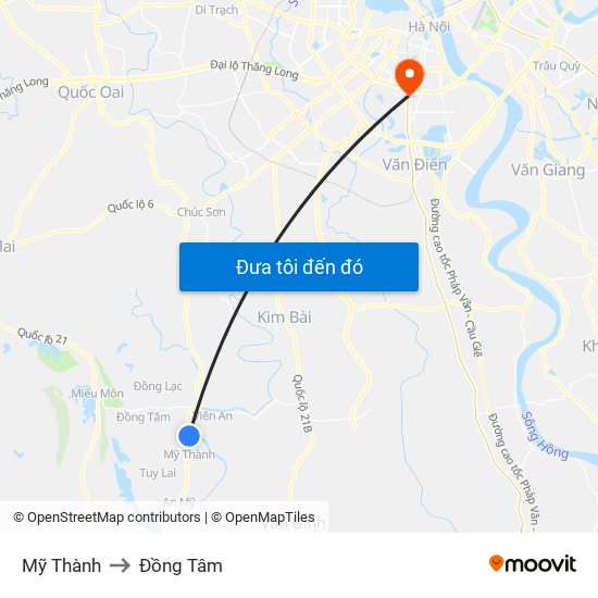 Mỹ Thành to Đồng Tâm map