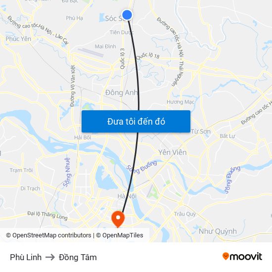Phù Linh to Đồng Tâm map
