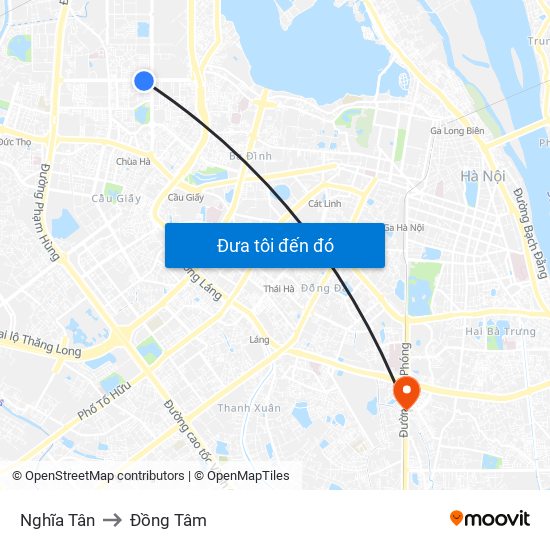 Nghĩa Tân to Đồng Tâm map