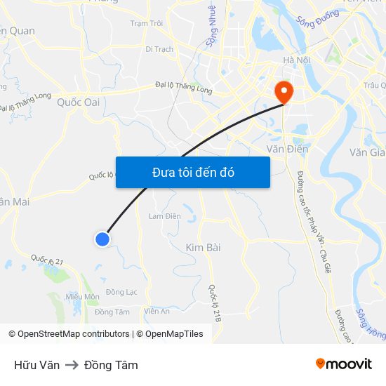 Hữu Văn to Đồng Tâm map