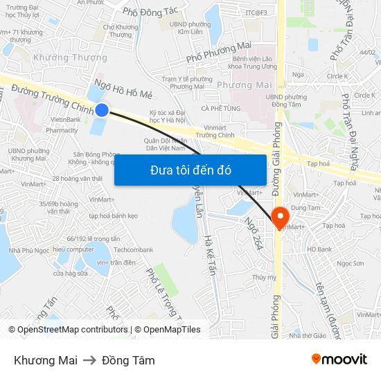 Khương Mai to Đồng Tâm map