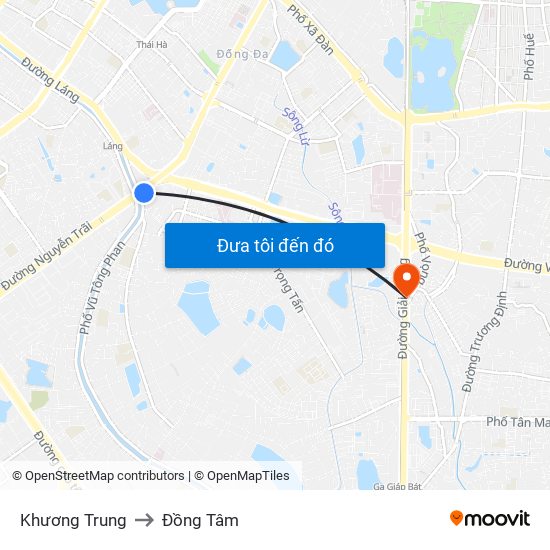 Khương Trung to Đồng Tâm map