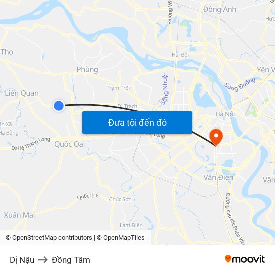 Dị Nậu to Đồng Tâm map