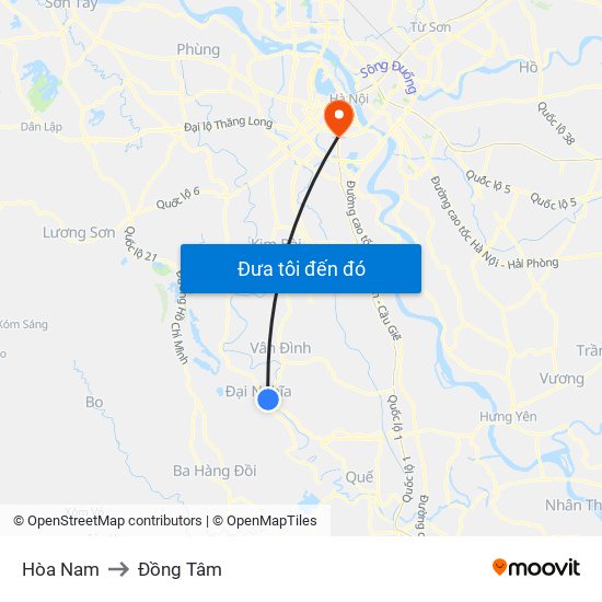 Hòa Nam to Đồng Tâm map