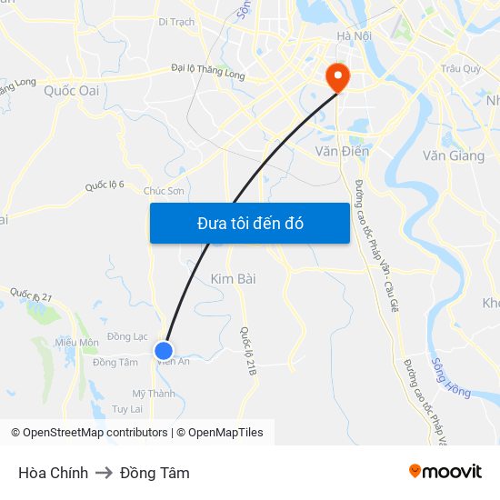 Hòa Chính to Đồng Tâm map