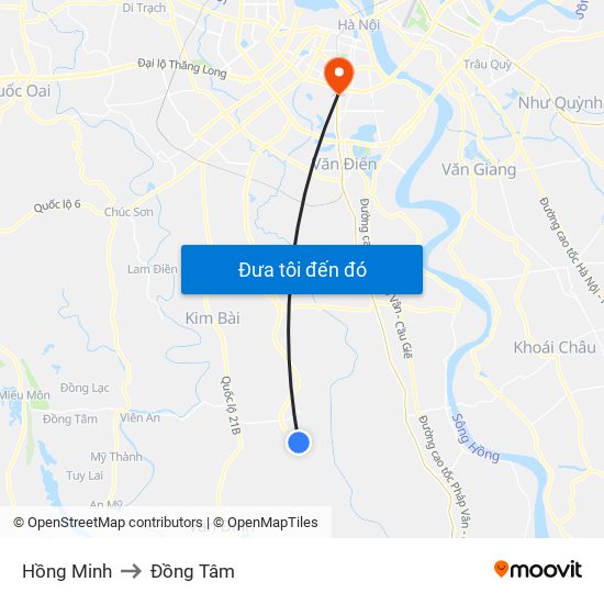 Hồng Minh to Đồng Tâm map