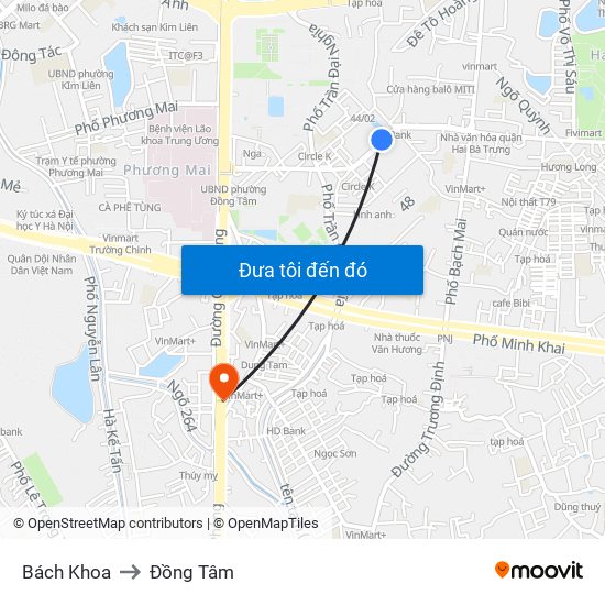Bách Khoa to Đồng Tâm map