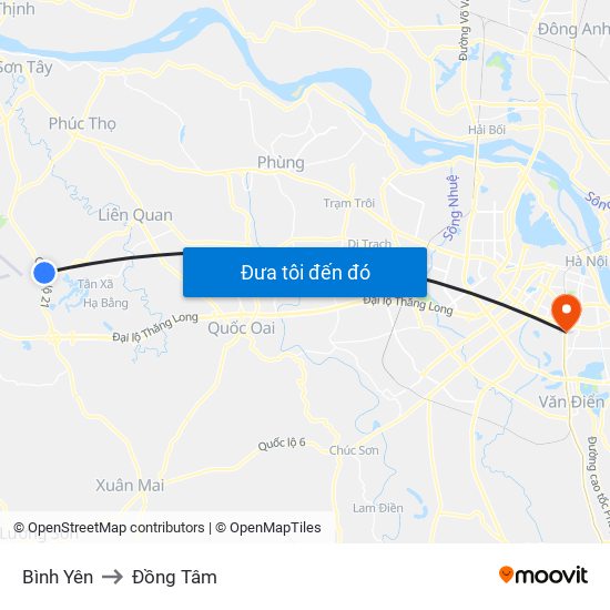 Bình Yên to Đồng Tâm map