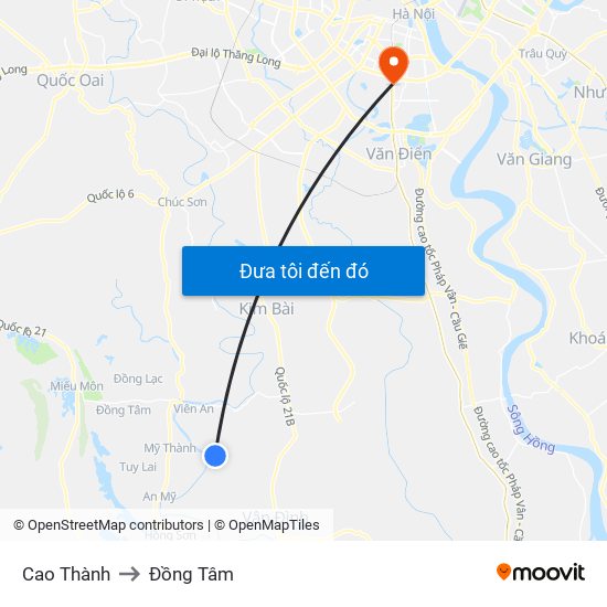 Cao Thành to Đồng Tâm map