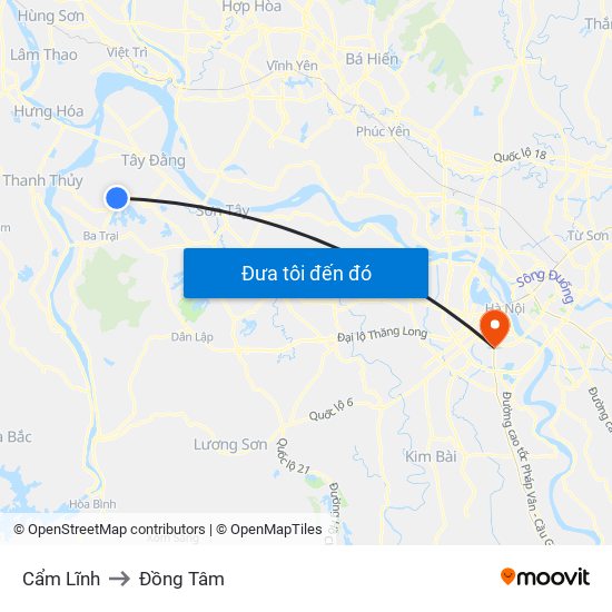 Cẩm Lĩnh to Đồng Tâm map