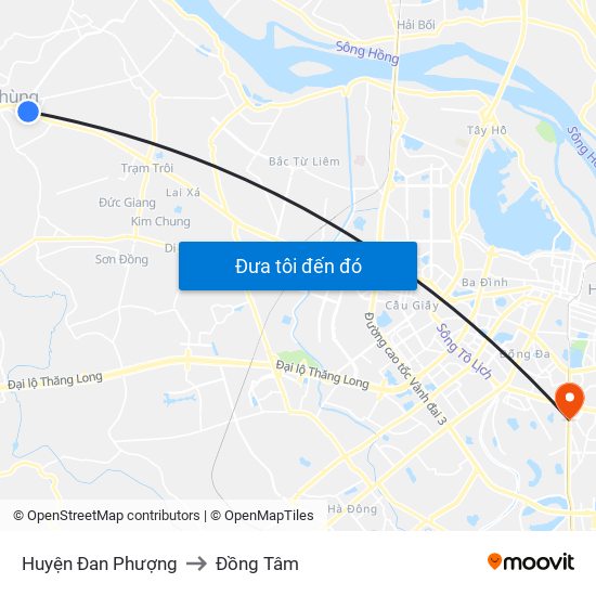 Huyện Đan Phượng to Đồng Tâm map