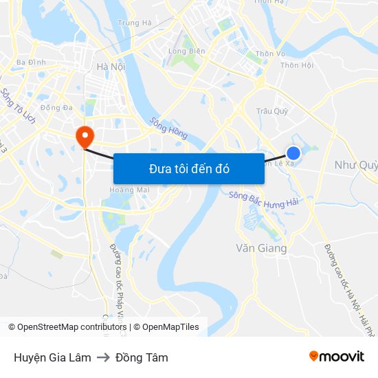 Huyện Gia Lâm to Đồng Tâm map