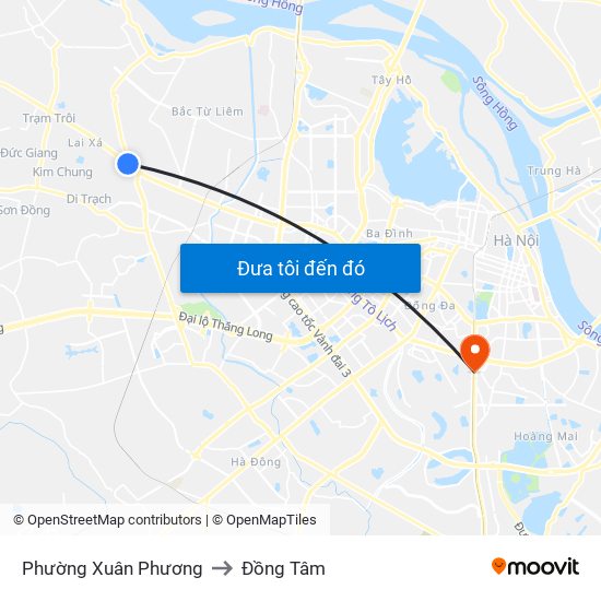 Phường Xuân Phương to Đồng Tâm map