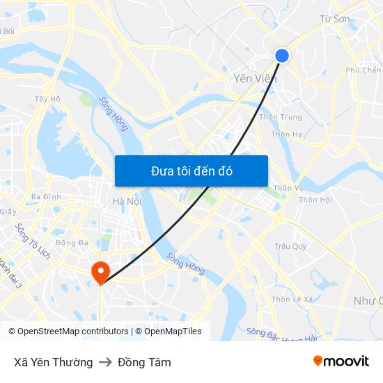 Xã Yên Thường to Đồng Tâm map