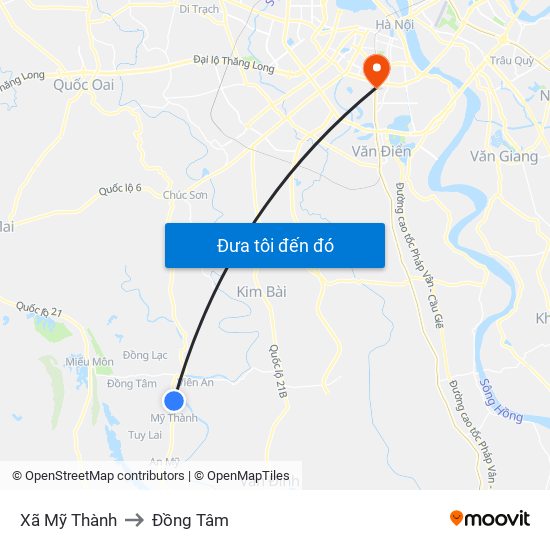 Xã Mỹ Thành to Đồng Tâm map