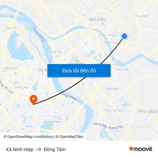 Xã Ninh Hiệp to Đồng Tâm map