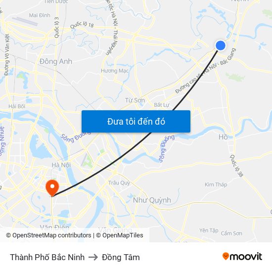 Thành Phố Bắc Ninh to Đồng Tâm map