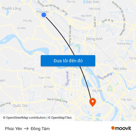 Phúc Yên to Đồng Tâm map