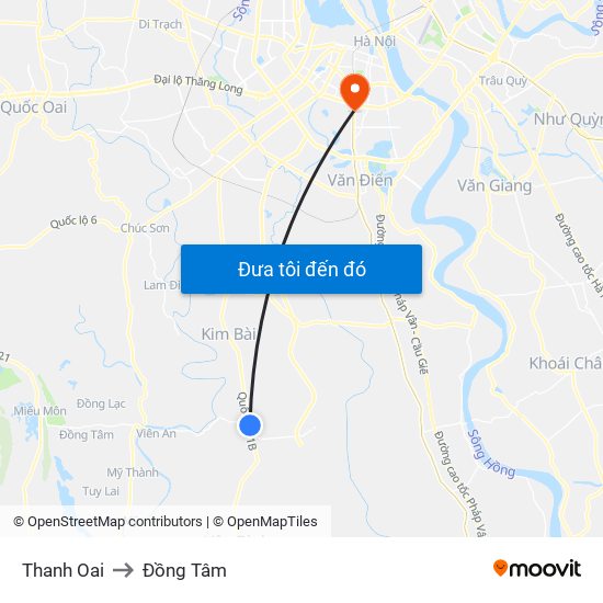 Thanh Oai to Đồng Tâm map