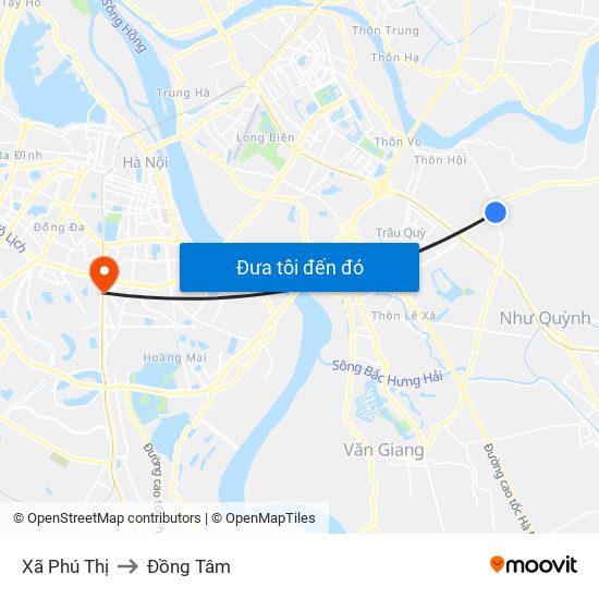 Xã Phú Thị to Đồng Tâm map