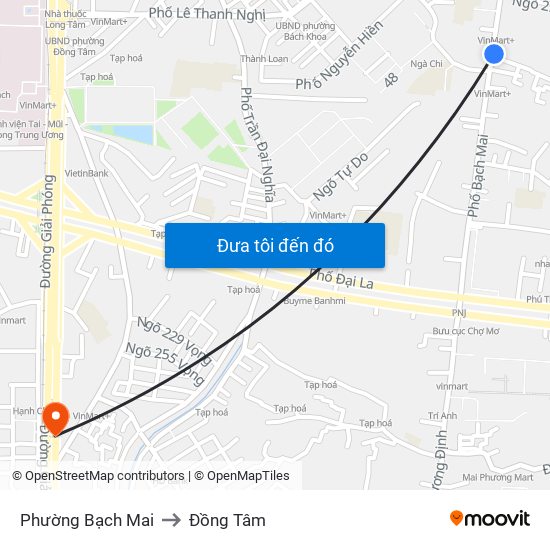 Phường Bạch Mai to Đồng Tâm map