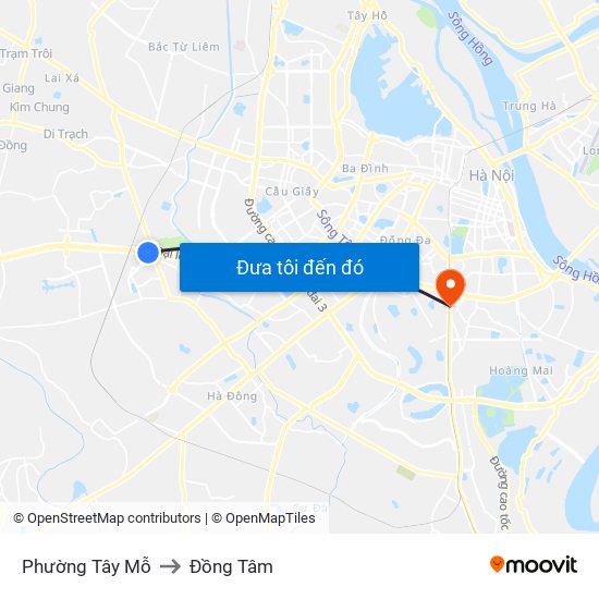 Phường Tây Mỗ to Đồng Tâm map