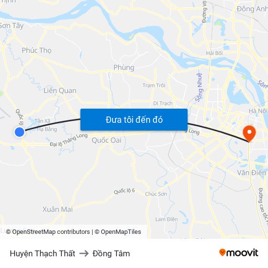 Huyện Thạch Thất to Đồng Tâm map