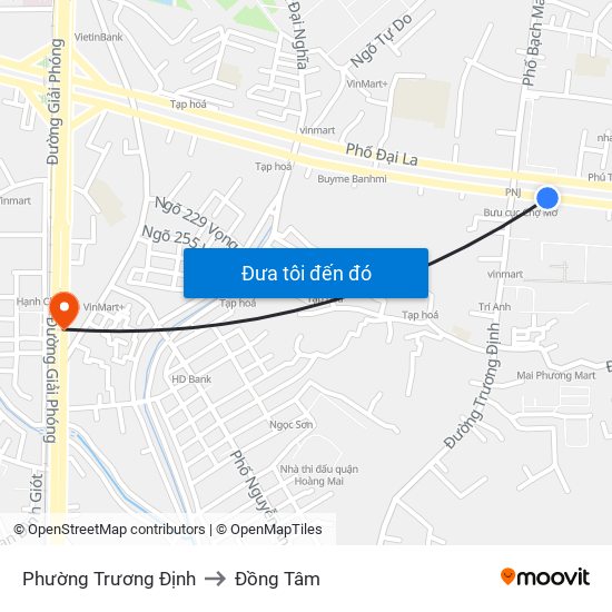 Phường Trương Định to Đồng Tâm map