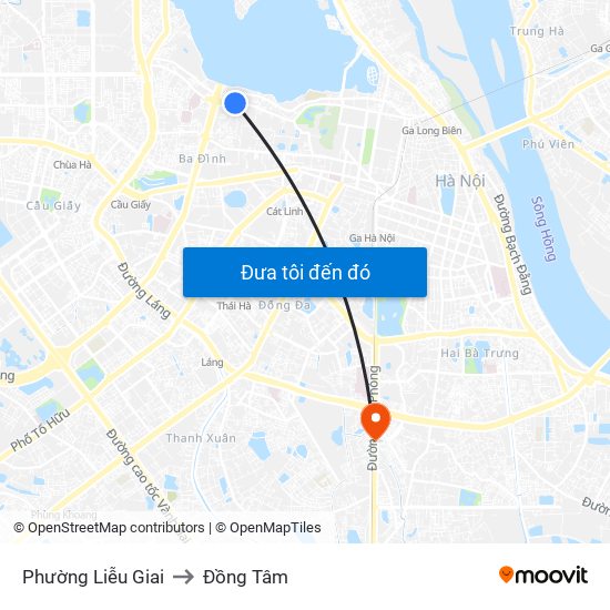 Phường Liễu Giai to Đồng Tâm map