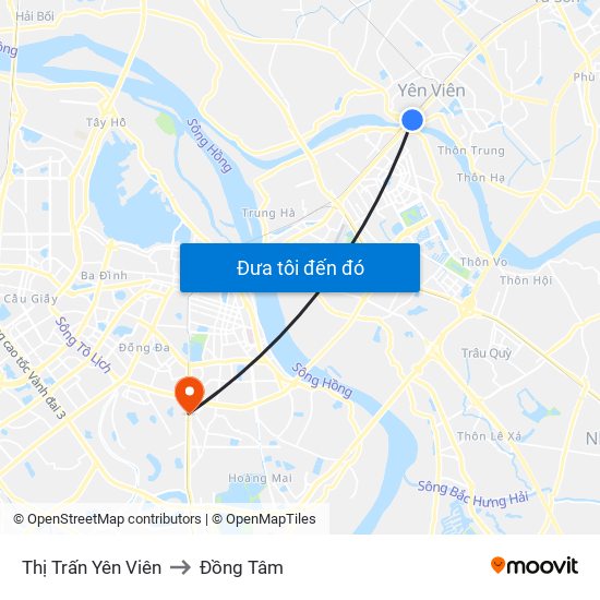 Thị Trấn Yên Viên to Đồng Tâm map