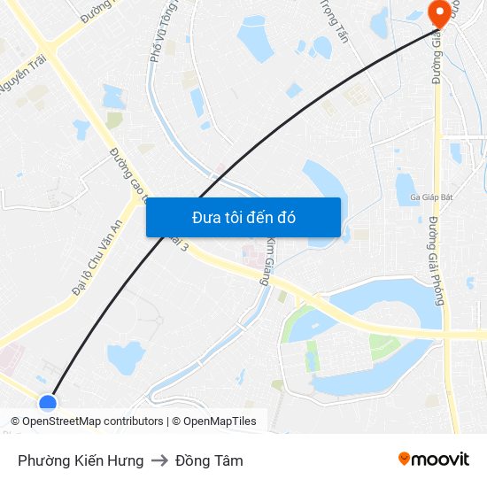 Phường Kiến Hưng to Đồng Tâm map
