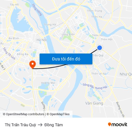 Thị Trấn Trâu Quỳ to Đồng Tâm map