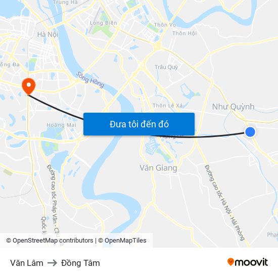 Văn Lâm to Đồng Tâm map