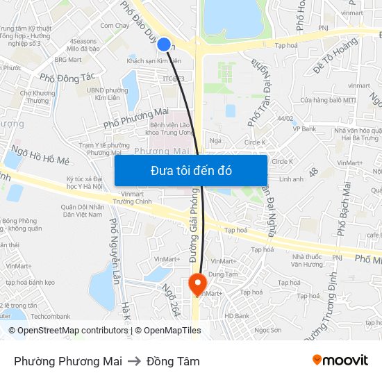 Phường Phương Mai to Đồng Tâm map