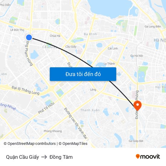 Quận Cầu Giấy to Đồng Tâm map