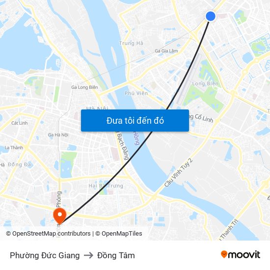 Phường Đức Giang to Đồng Tâm map