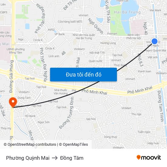 Phường Quỳnh Mai to Đồng Tâm map