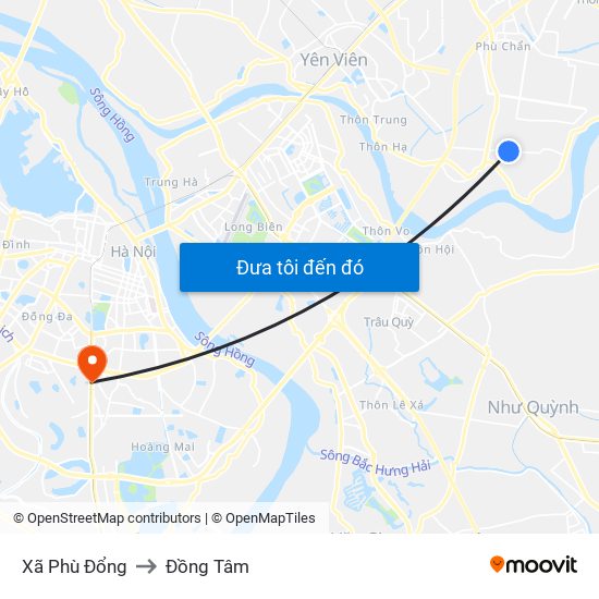 Xã Phù Đổng to Đồng Tâm map