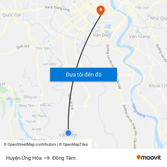 Huyện Ứng Hòa to Đồng Tâm map