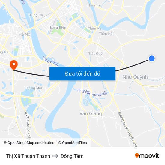 Thị Xã Thuận Thành to Đồng Tâm map