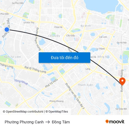 Phường Phương Canh to Đồng Tâm map