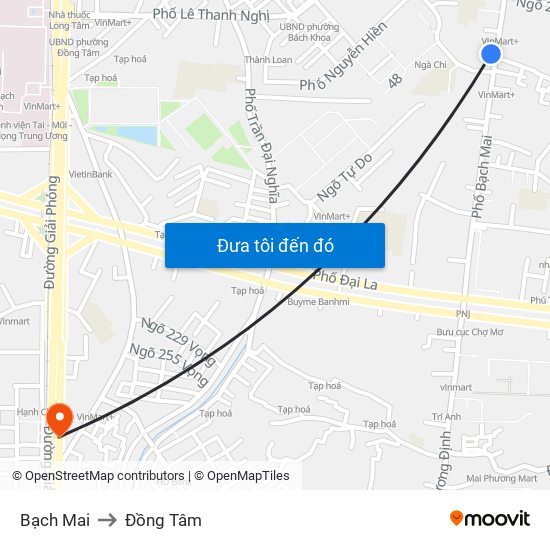 Bạch Mai to Đồng Tâm map