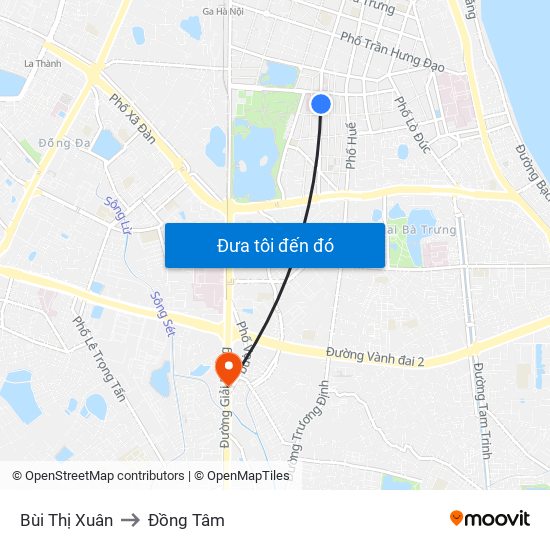 Bùi Thị Xuân to Đồng Tâm map