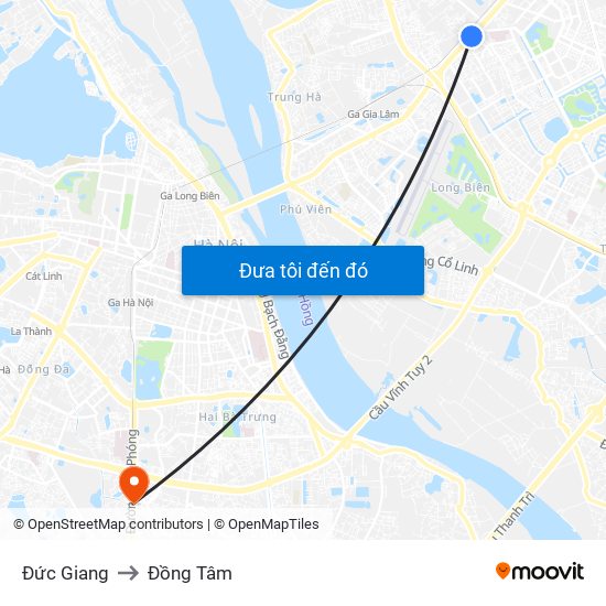 Đức Giang to Đồng Tâm map