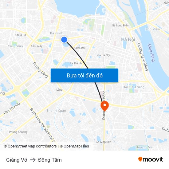 Giảng Võ to Đồng Tâm map