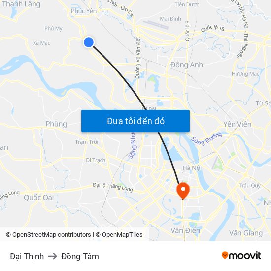 Đại Thịnh to Đồng Tâm map