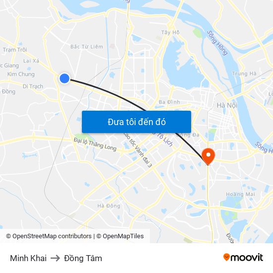 Minh Khai to Đồng Tâm map