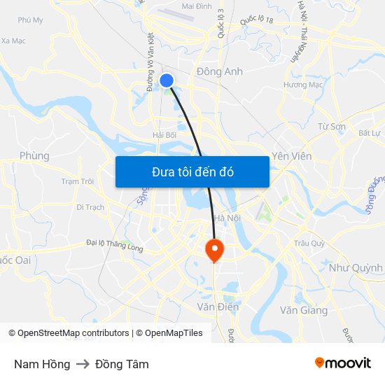Nam Hồng to Đồng Tâm map